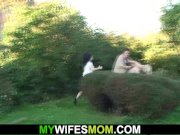 Doggystyle fucking old blonde mother-in-law outdoors 16/16