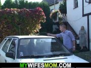 Doggystyle fucking old blonde mother-in-law outdoors 3/16