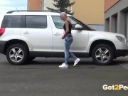 Blonde Pissing Next To A Parked Car 14/16