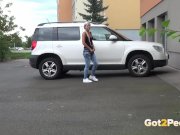 Blonde Pissing Next To A Parked Car 2/16