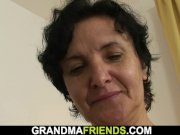 Hairy grandma threesome after pussy toying 1/16