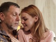 Her young pussy wants the old man cock inside her and then she licks cum 5/16