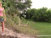 Big tit blonde amateur jerks off a cock outdoors 2/16