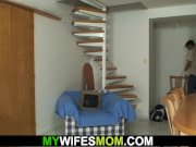 Very old blonde granny rides his big meat 1/16