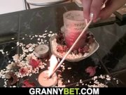 Skinny hairy pussy blonde granny rides his big dick 1/16