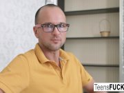 Young blonde Sonia gets her glasses covered in cum 6/16