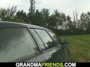 Hot mature threesome sex in the fields 8/16