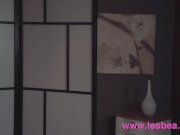 Lesbea Beautiful Ebony teen shares dildo orgasms with Euro brunette 3/16