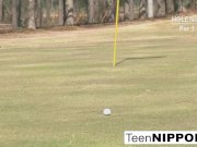 Cute Asian teen girls play a game of strip golf 14/16