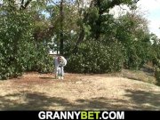Guy helps injured busty hairy pussy granny 1/16