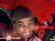 Black Babe Mimi gets her mouth full of cum - Extreme Bukkake 16/16