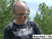 Knocked up slut takes care of a cock outdoors 10/16