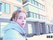 Debt4k. Nice lassie Calibri Angel glaldy sucks cock and spreads legs for de 10/16