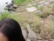 HUNT4K. Brunette hottie Liliane sucks strangers dick for cash 14/16