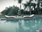 Luscious babe Jillian Janson sunbathes before poolside fuck 1/16