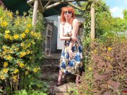 Busty babe Red XXX fingers herself in the garden 3/16