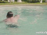 MARISKAX Elena Black rides a hard cock out by the pool 3/16