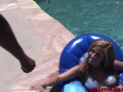 Busty babe August fucks monster BBC after poolside blowjob 3/16