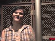 Freaky amateur sucking cock and being pissed on 1/16