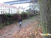 Shy Brunette Tries Public Pissing 10/16