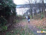 Shy Brunette Tries Public Pissing 2/16