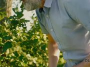 OLD4K. Beautiful redhead with glasses rides old dick in the woods 5/16