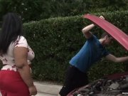 Busty Ebony BBW gets fucked by a skinny white man 4/16