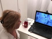 TUTOR4K. Man puts professor down on her knees for blowjob and fucks her 10/16