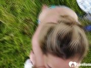 Naughty girlfriend sucks a cock while outdoors