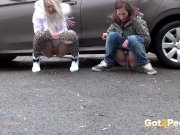 Blonde And Brunette Squat And Piss Together 5/16