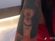 Tattooed bombshell Adel Asanti sucking a hard cock 5/16