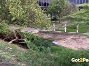 Desperate Brunette Needs To Piss Twice On Walk 1/16