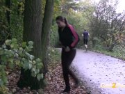 Desperate Brunette Needs To Piss Twice On Walk 10/16