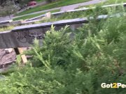 Desperate Brunette Needs To Piss Twice On Walk 2/16