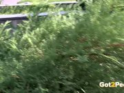 Desperate Brunette Needs To Piss Twice On Walk 8/16