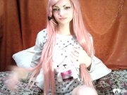 Horny pink-haired babysitter masturbates on the webcam 1/16
