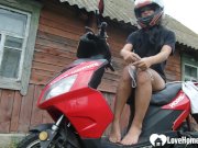 Biker girl masturbates on her red motorcycle 15/16