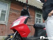 Biker girl masturbates on her red motorcycle 16/16