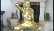 Body latex paint picture - Busty girl body painted in gold