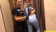 Teens pantsing - Cute lesbian teens have some fun in the changing room