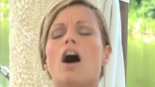 Beautiful woman reaches her orgasm outdoors 