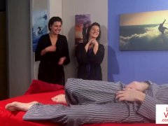 Naughty CFNM flatmates in lingerie for JOI