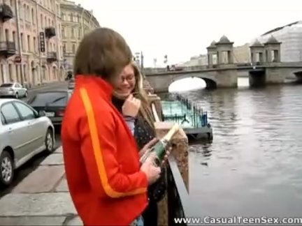 Splashes of champagne and cum