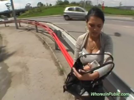 Busty gives outdoor blowjob