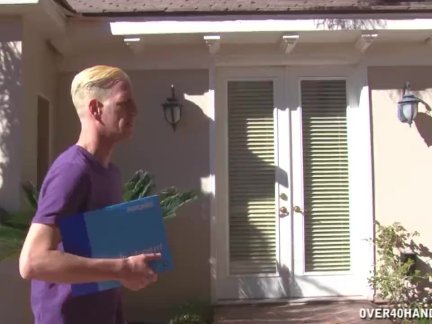 Huge-Titted Blonde Strokes A Young Guy's Cock