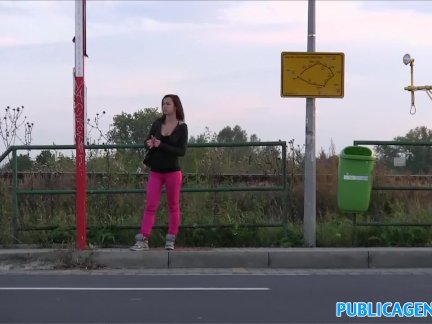 PublicAgent Black haired babe fucks in dark
