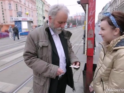 This old goes young guy admired Lenka's ass