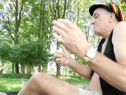 Hippie grandpa stuffing old cock in Macy Nata teen pussy forest fucking
