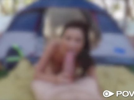 POVD Outdoor camping fuck with petite brunette Carolina Sweets