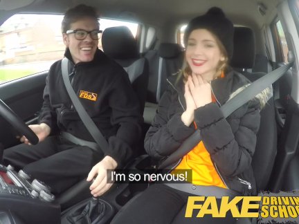 Fake Driving School Pigtailed cutie gets a face full of cum